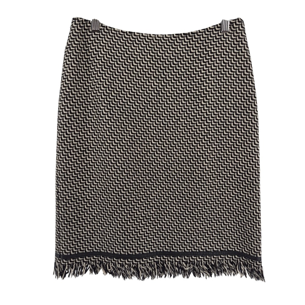 INC International Concepts Geometric Knit Fringe Skirt Women‎ Size 8 Black Cream